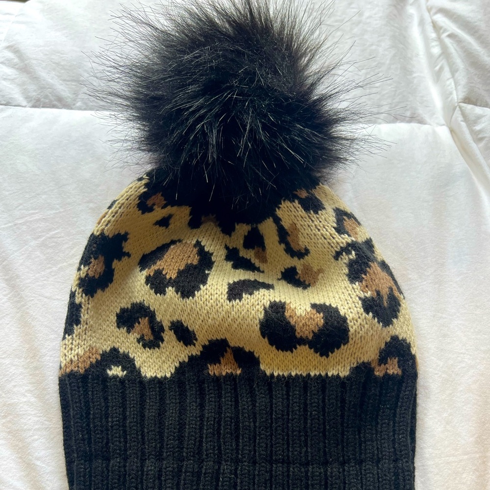 Leopard Print Beanie with Pom Pom